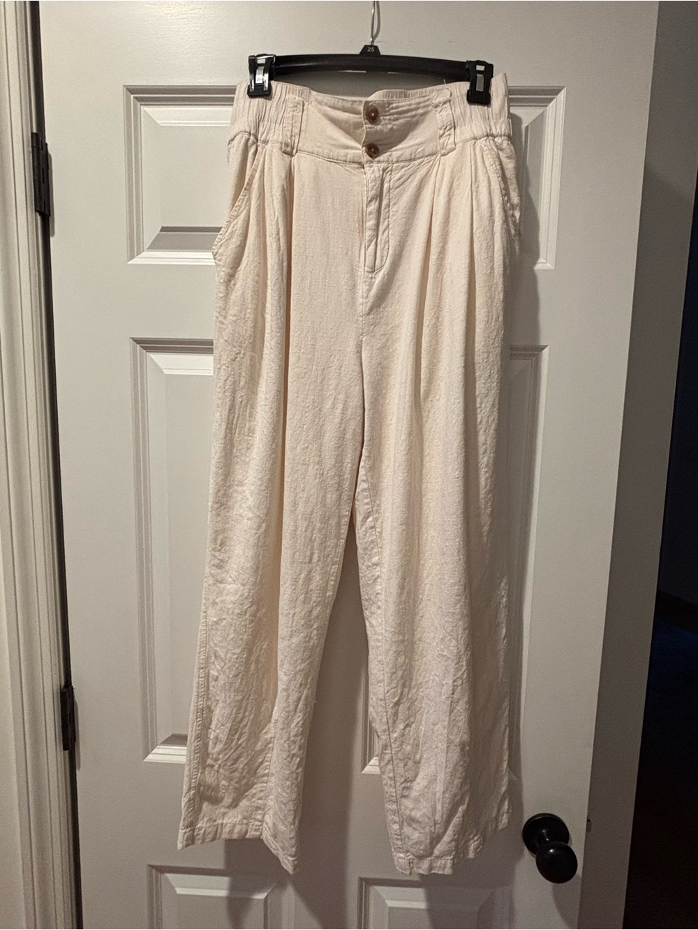 Urban Outfitters ivory cotton linen pleated wide leg trouser